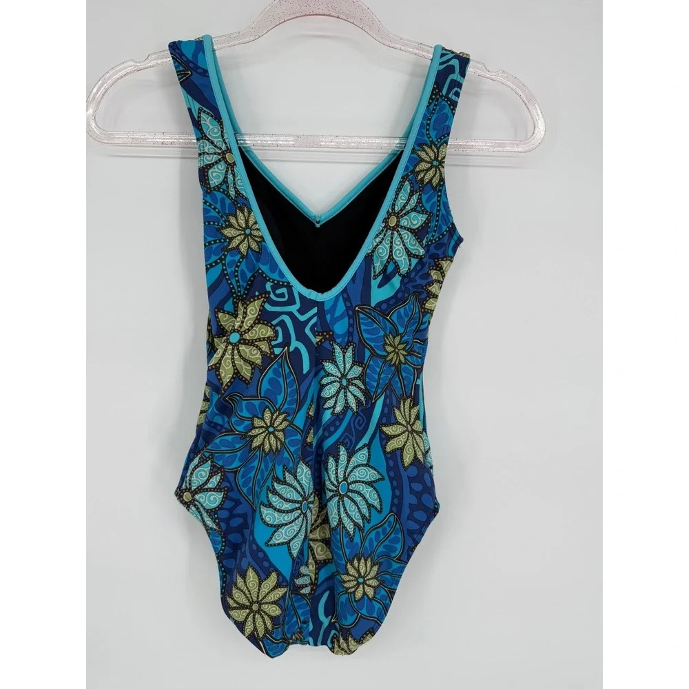 Cavaricci Floral One Piece Swimsuit Blue Green Patterned Swimwear Sz M Vintage‎